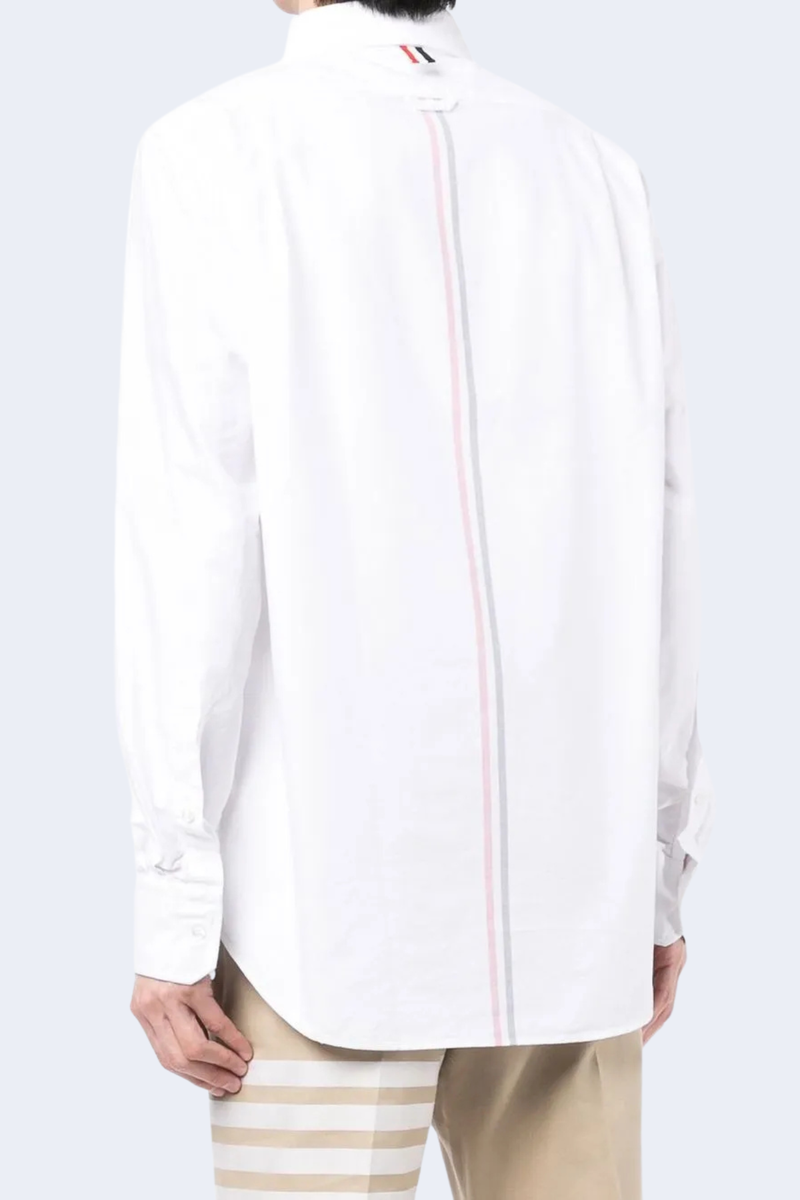 Straight Fit Button Down  Long Sleeve Shirt In Solid Oxford  in White