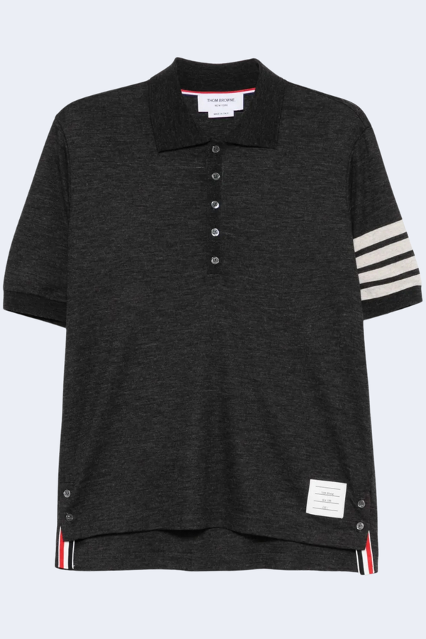 Short Sleeve Rib Cuff Polo In Wool Jersey W/4 Bar in Charcoal