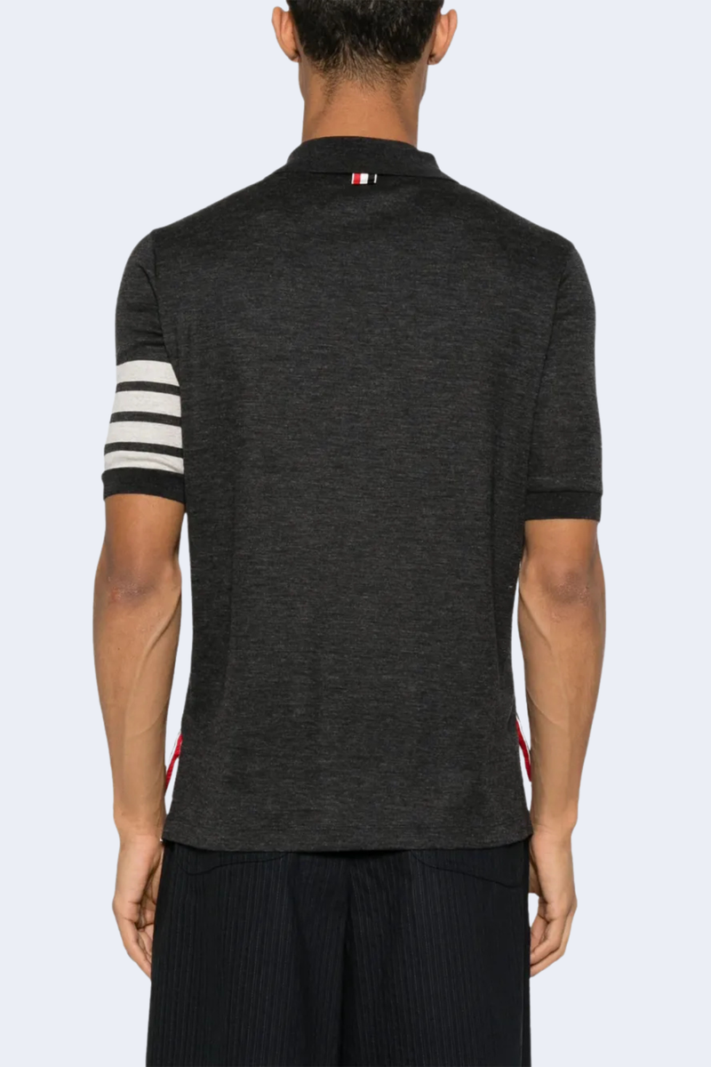 Short Sleeve Rib Cuff Polo In Wool Jersey W/4 Bar in Charcoal