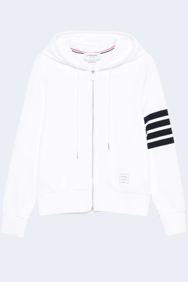 Zip Up Hoodie In Classic Loopback W/ Engineered 4 Bar in White/Navy