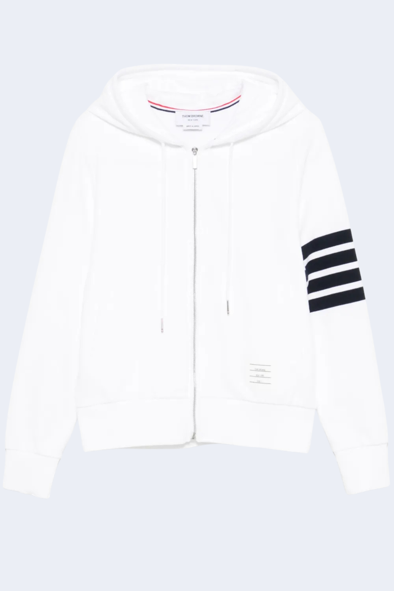 Zip Up Hoodie In Classic Loopback W/ Engineered 4 Bar in White/Navy