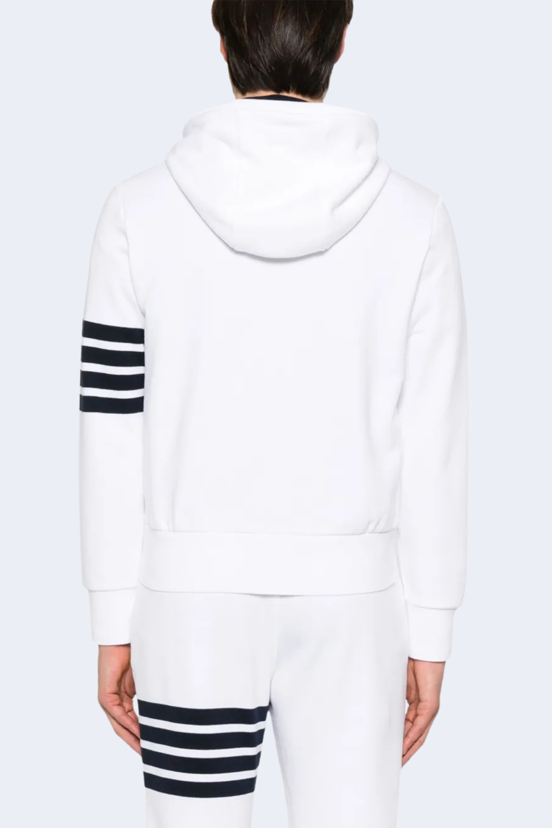 Zip Up Hoodie In Classic Loopback W/ Engineered 4 Bar in White/Navy