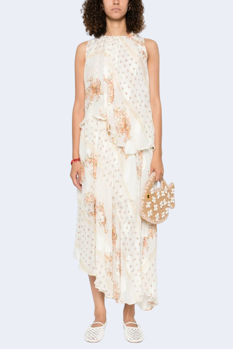 Caprice Asymmetrical Layered Dress in Alabaster