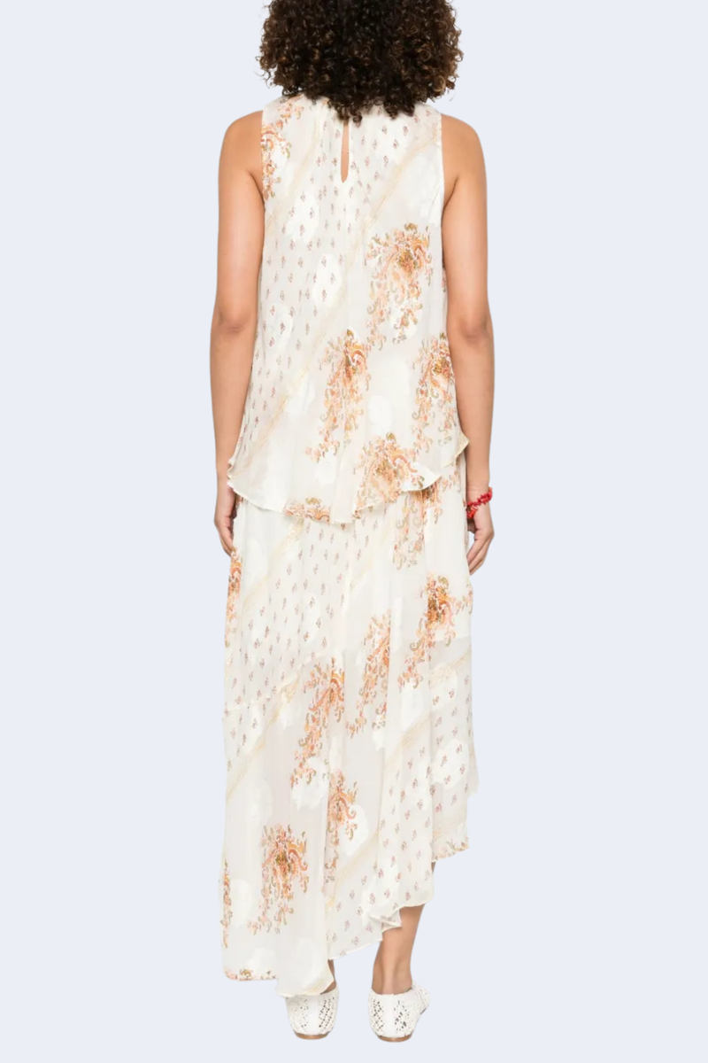 Caprice Asymmetrical Layered Dress in Alabaster
