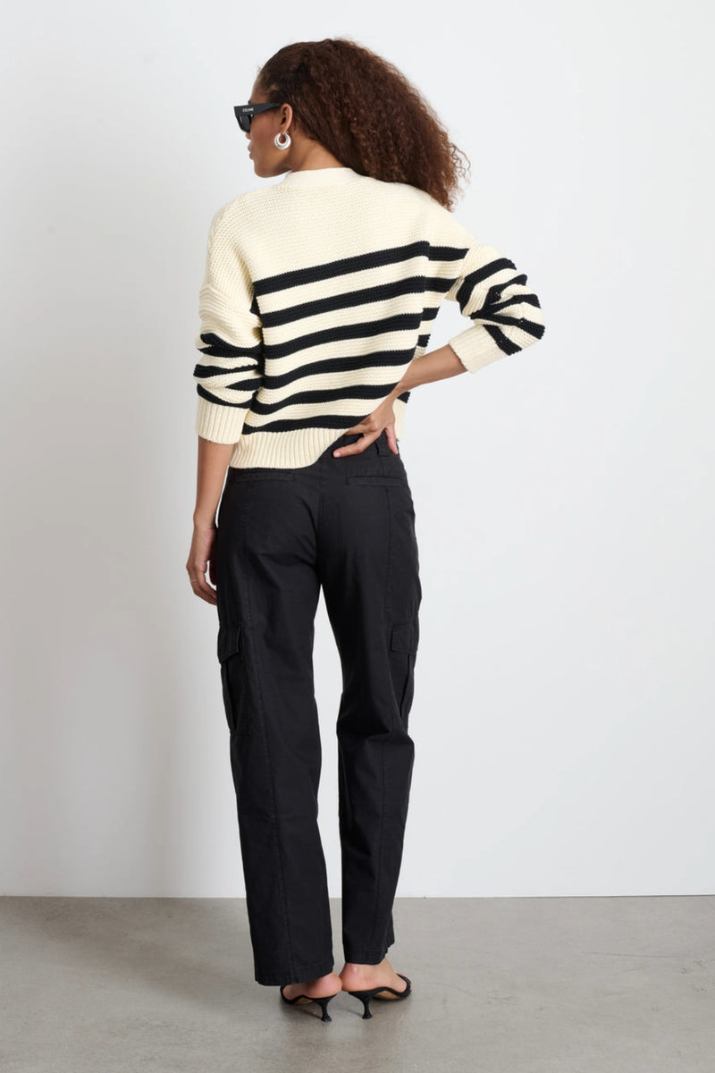 Women's Nico Striped Cotton Cardigan in Ivory & Black