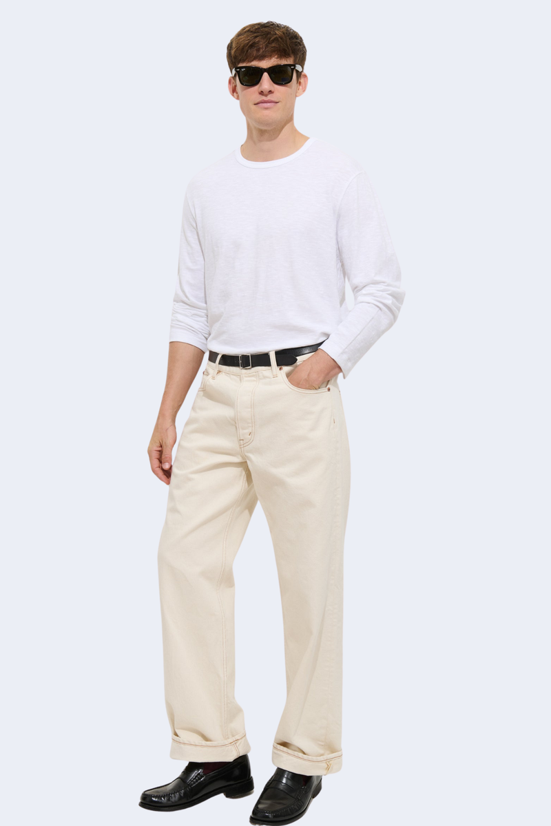 Men's Standard Long-Sleeve T-Shirt In Slub Cotton in White