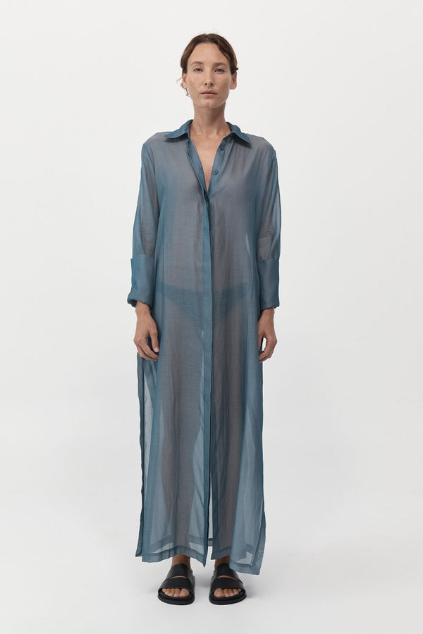 Sheer Shirt Dress in Slate