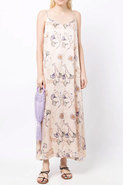 Musa Print Silk Satin Slip Dress in Ivory