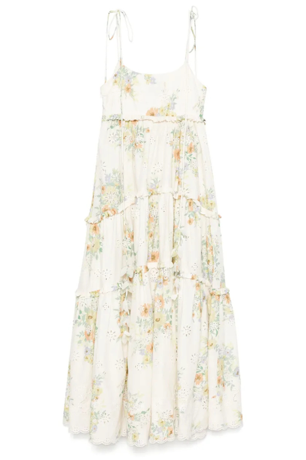 Juliette Tiered Midi Dress in Cream