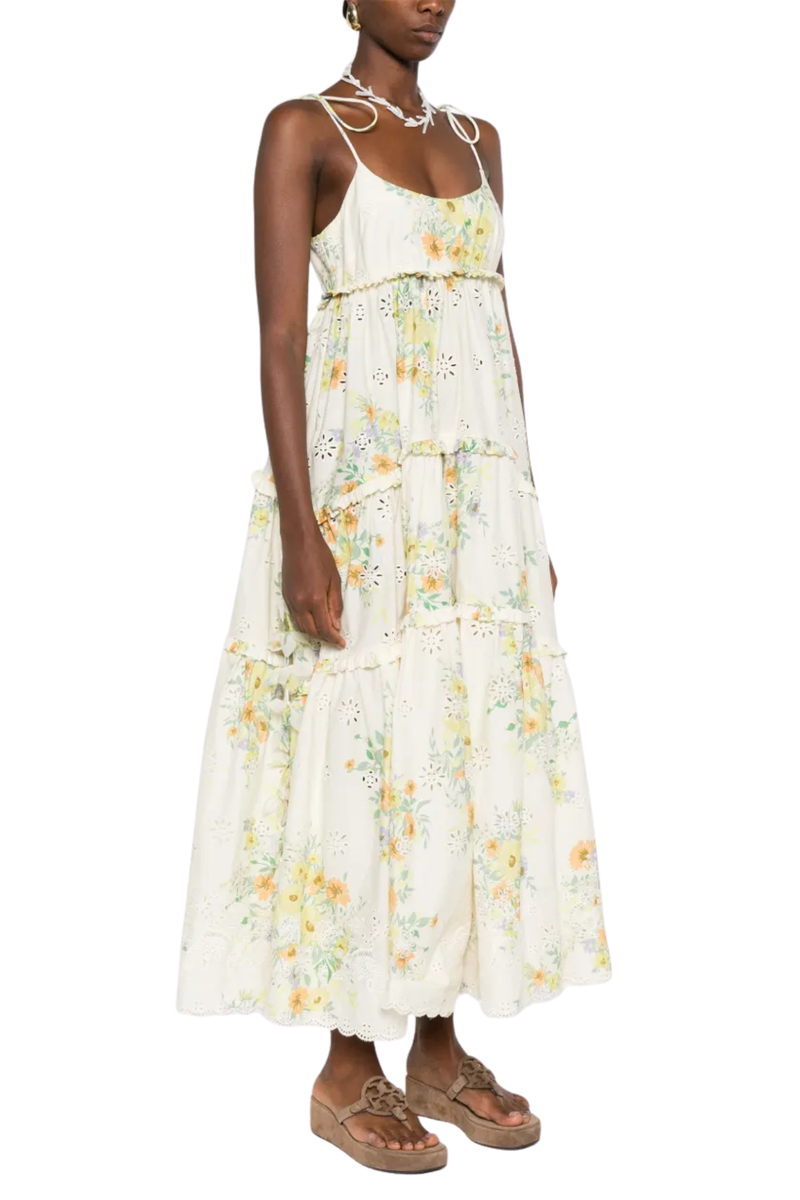 Juliette Tiered Midi Dress in Cream