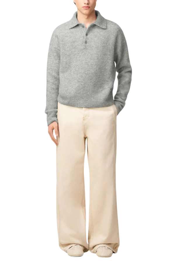 Long Sleeve Polo Alpaca Wool Knit in Gris