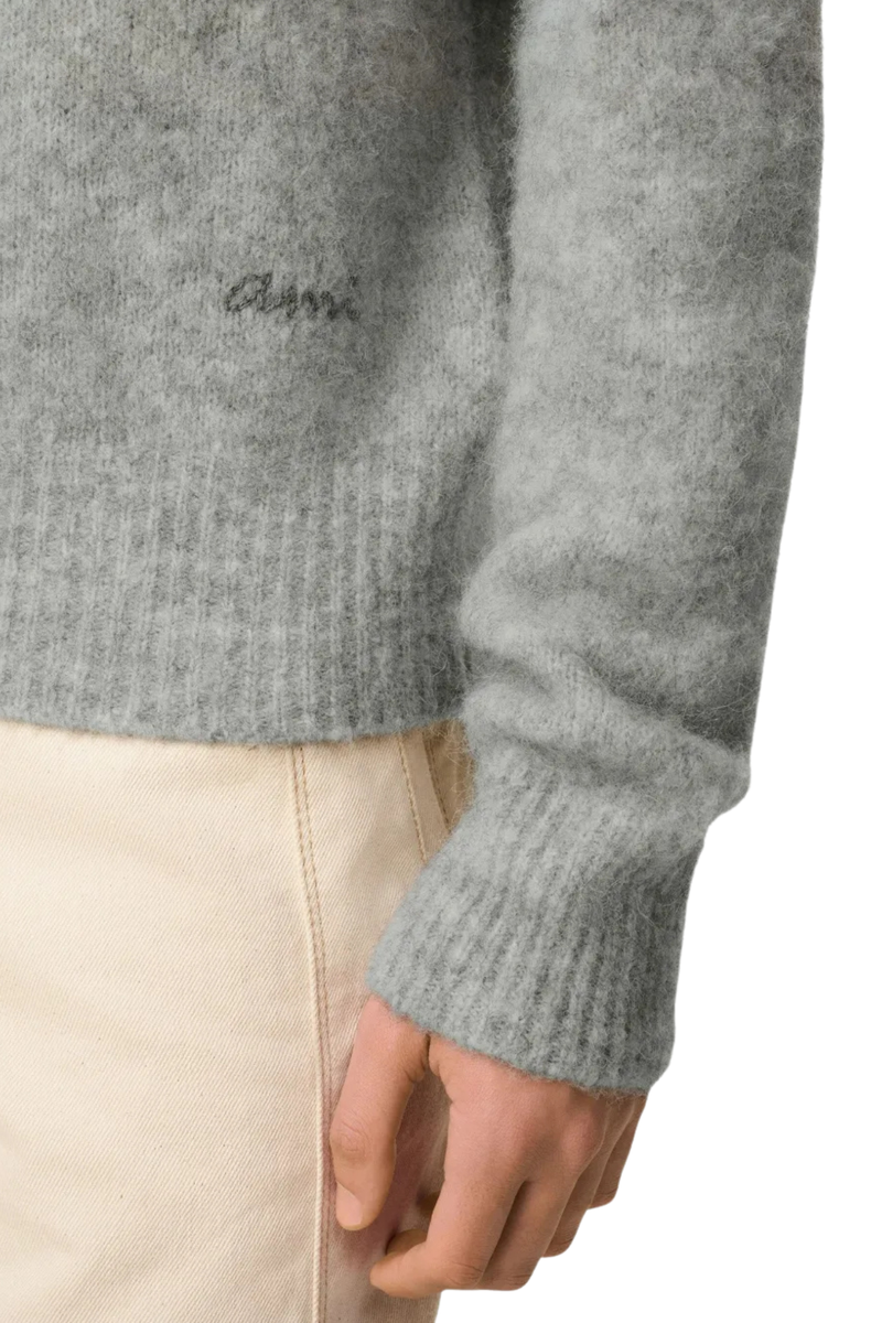 Long Sleeve Polo Alpaca Wool Knit in Gris