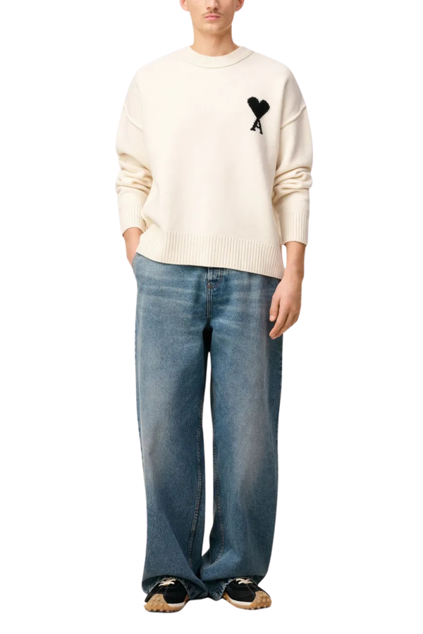 Adc Felted Merino Wool Sweater in Ecru/Noir