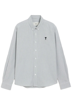 Adc-Chemise Classic Striped Cotton Oxford in Noir / Blanc Naturel