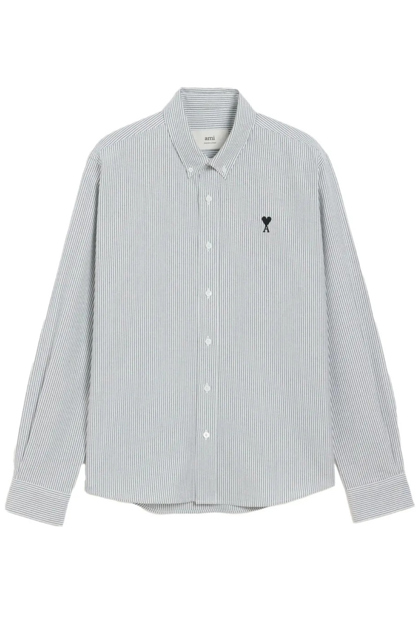 Adc-Chemise Classic Striped Cotton Oxford in Noir / Blanc Naturel