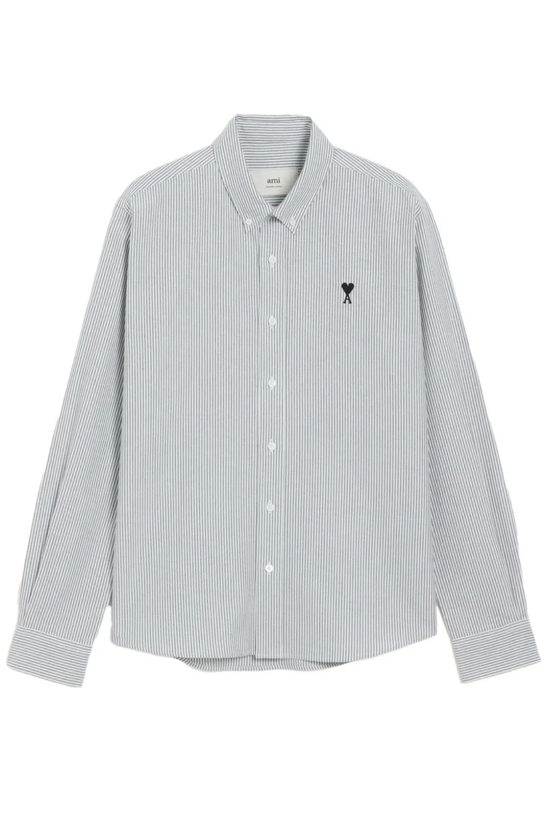 Adc-Chemise Classic Striped Cotton Oxford in Noir / Blanc Naturel