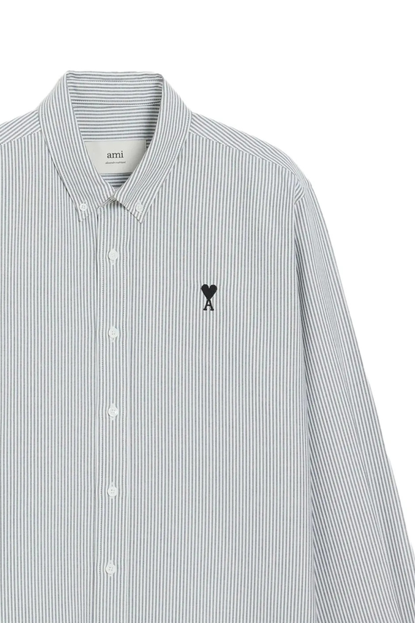 Adc-Chemise Classic Striped Cotton Oxford in Noir / Blanc Naturel