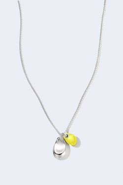 Classic Chain Silver Diamond Pave (0.02Ct) Double Pebble Pendant  in Neon Yellow