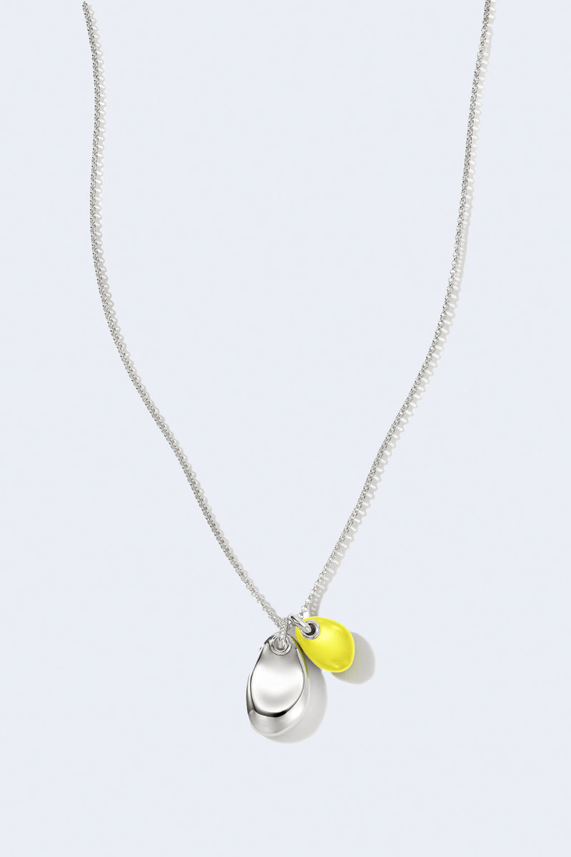 Classic Chain Silver Diamond Pave (0.02Ct) Double Pebble Pendant  in Neon Yellow