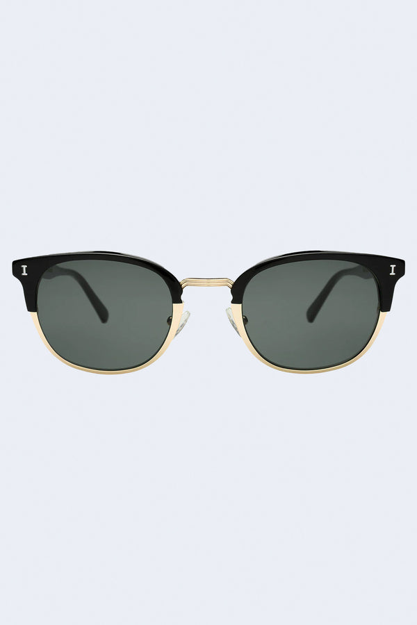 Stockholm Sunglasses in Black/Gold W/ Olive Lenses