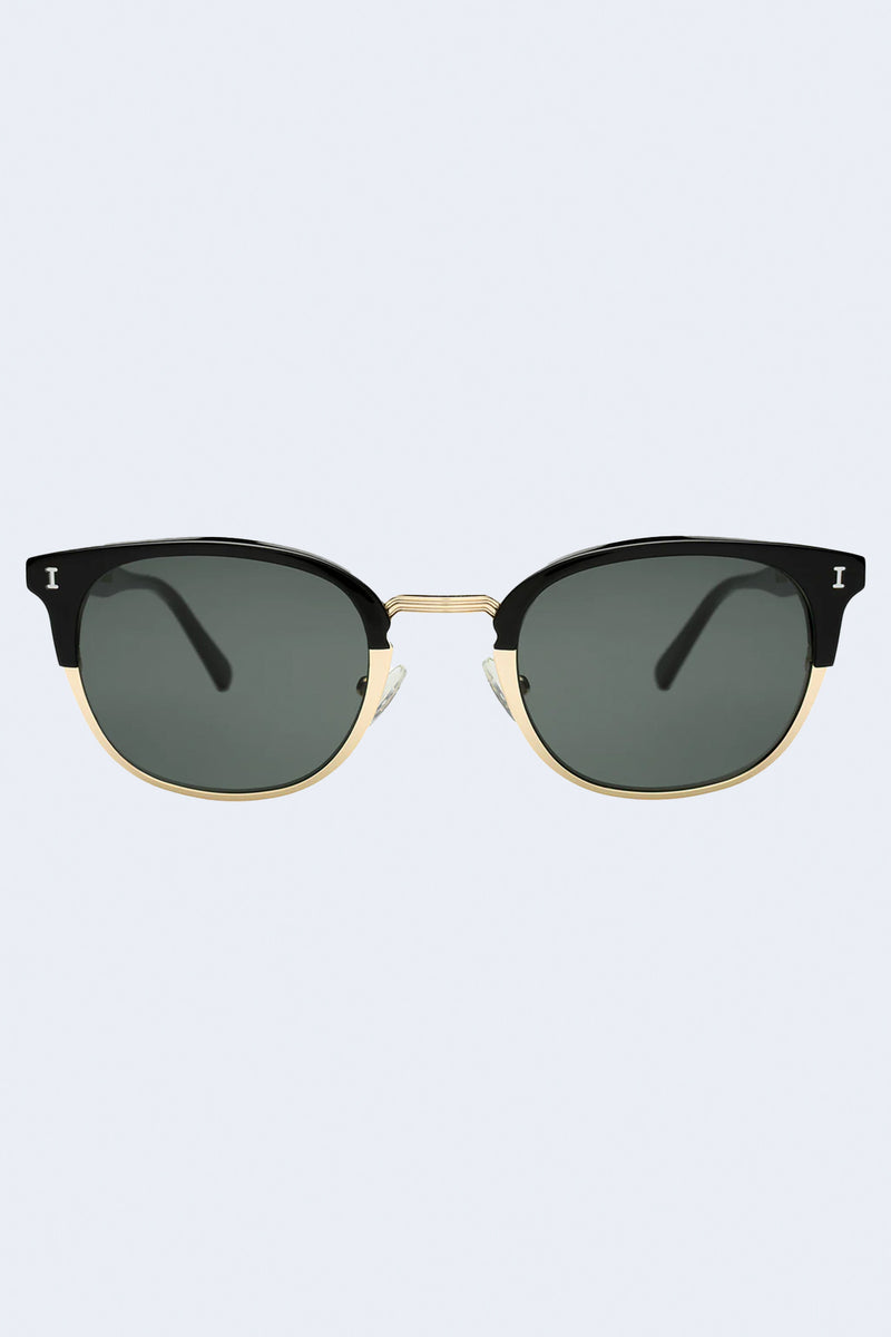 Stockholm Sunglasses in Black/Gold W/ Olive Lenses