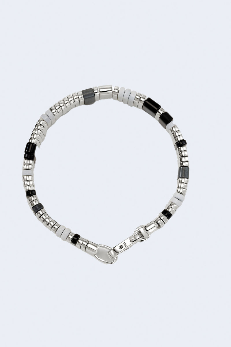 Silver Colorblock 10mm Bracelet in black Onyx