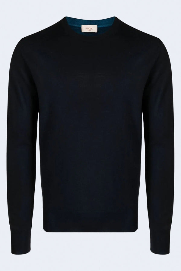 Maglia Girocollo Unito Tinto Capo Pullover in Navy