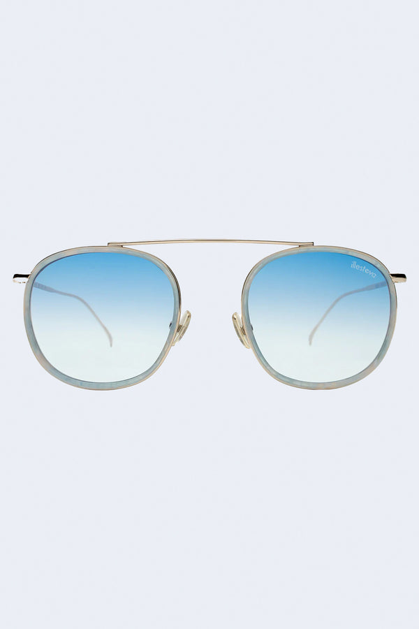 Mykonos Ace Sunglasses in Celeste/Gold W/ Blue Flat Gradient See Through