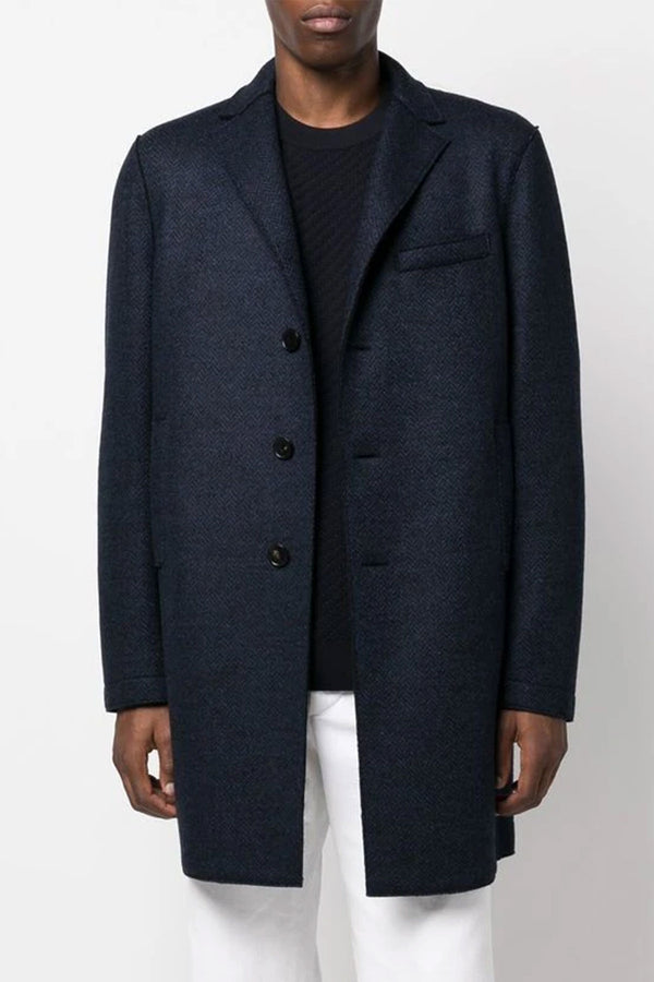 Men's Boxy Jacquard Coat in Navy Blue