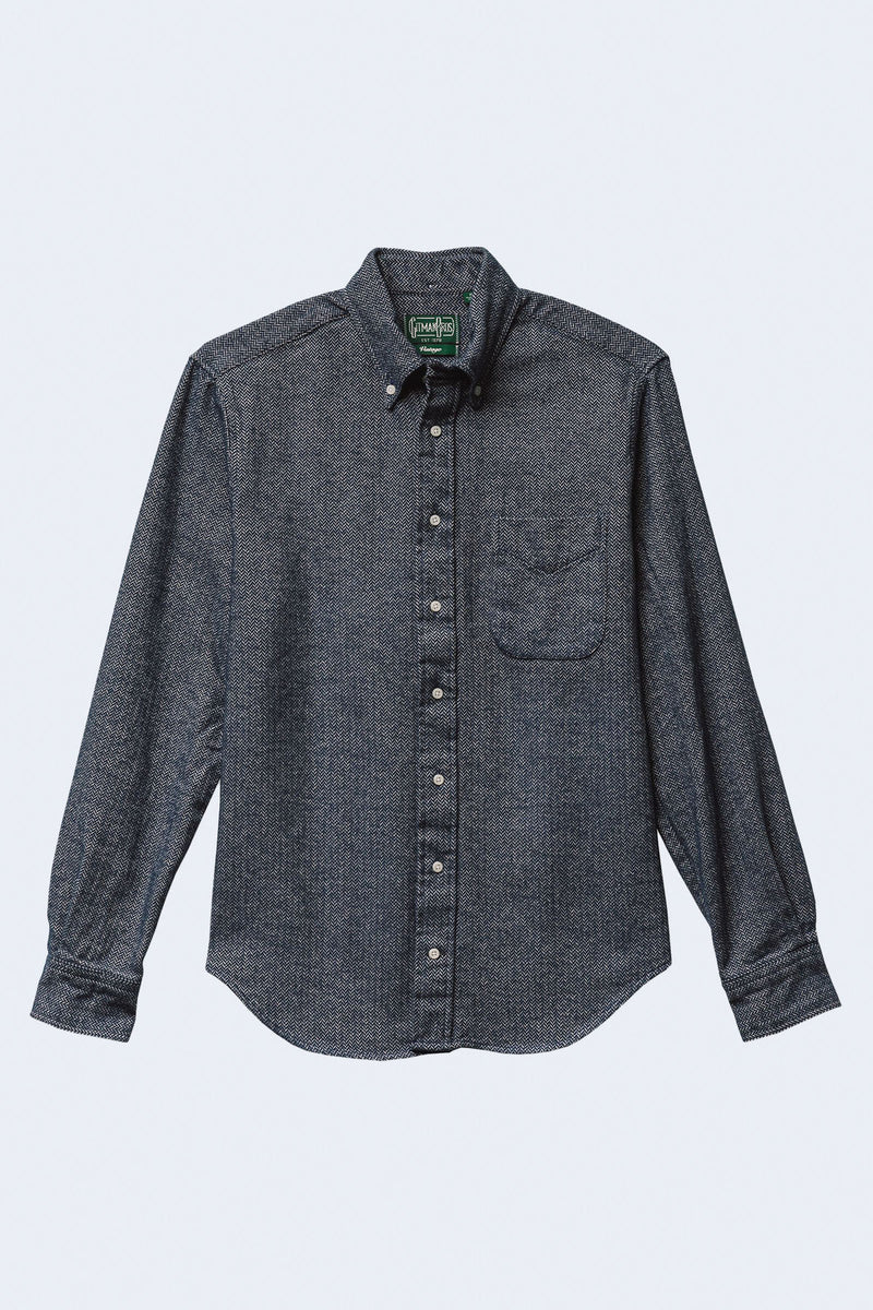 Herringbone Flannel Long Sleeve Button Down in Navy