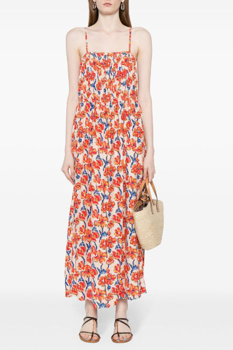 Gina Maxi Dress in Silk Watercolor Print Clementine