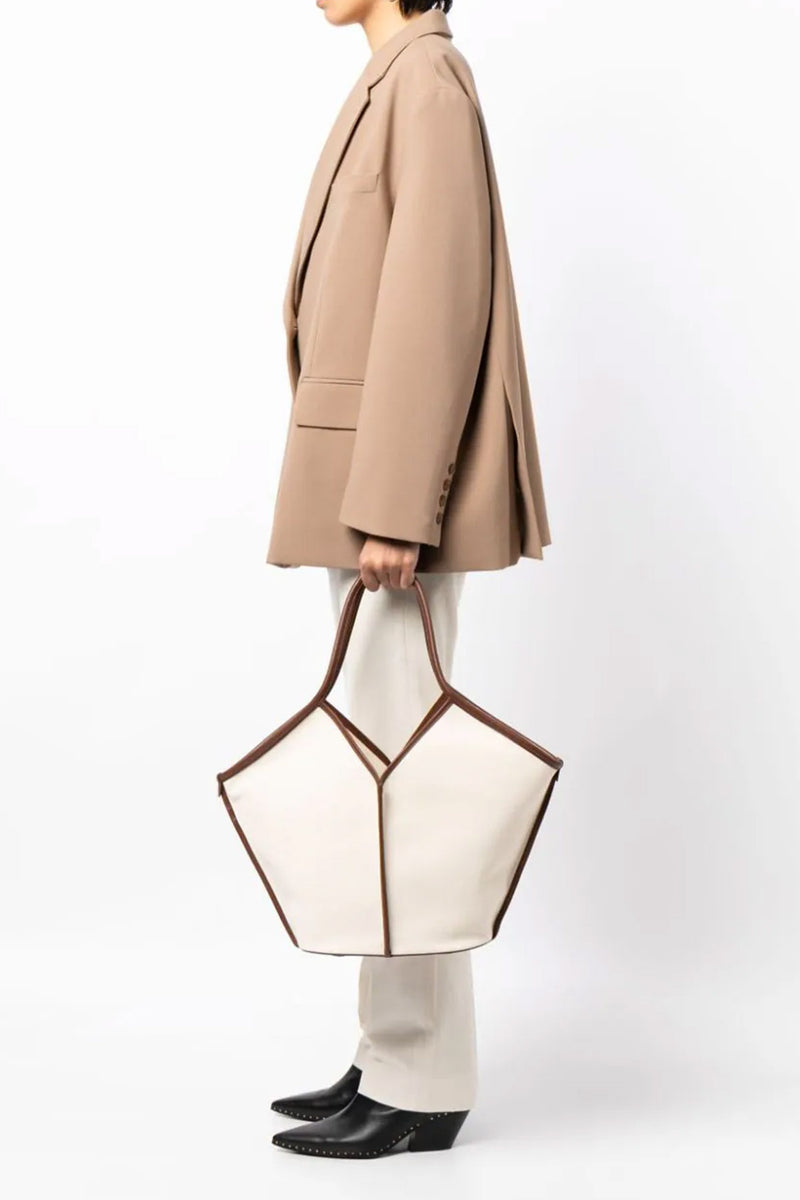 Calella Leather Trimmed Canvas Tote in Beige/Chestnut
