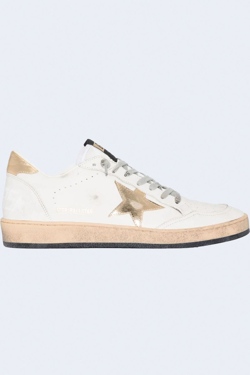 Women's Ballstar Leather Upper Laminated Star And Heel Sneakers in Milk/Gold