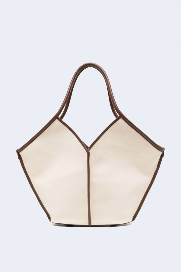Calella Leather Trimmed Canvas Tote in Beige/Chestnut