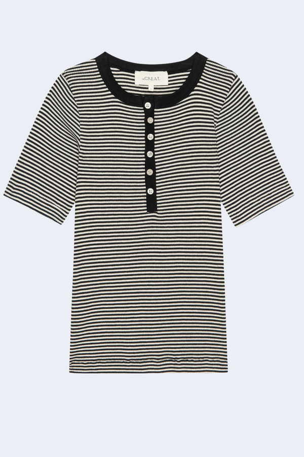 The Baseline Henley in Black & Cream Stripe