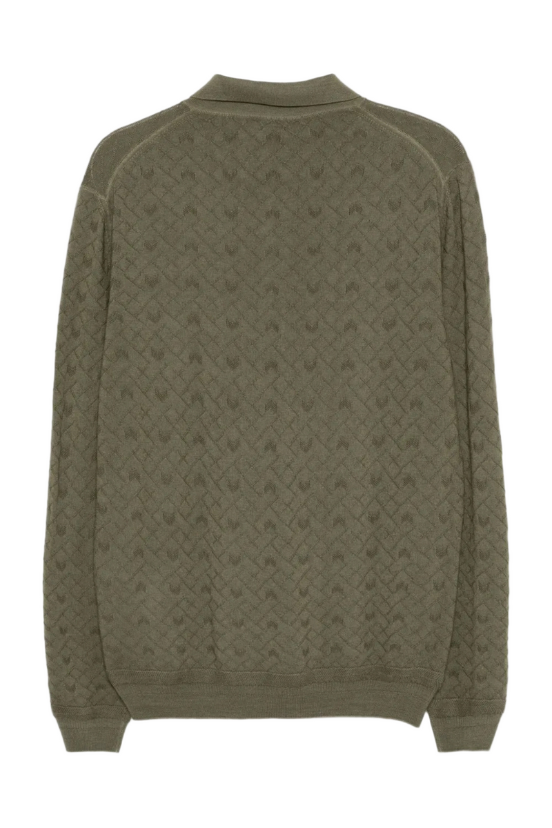 Wool Polo Long Sleeve Sweater With Pocket in Green