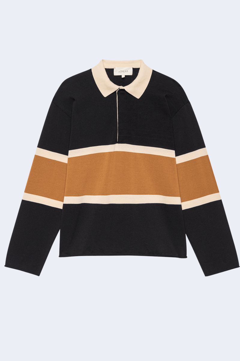 The Rugby Sweater in Black W/ Bronze Stripe