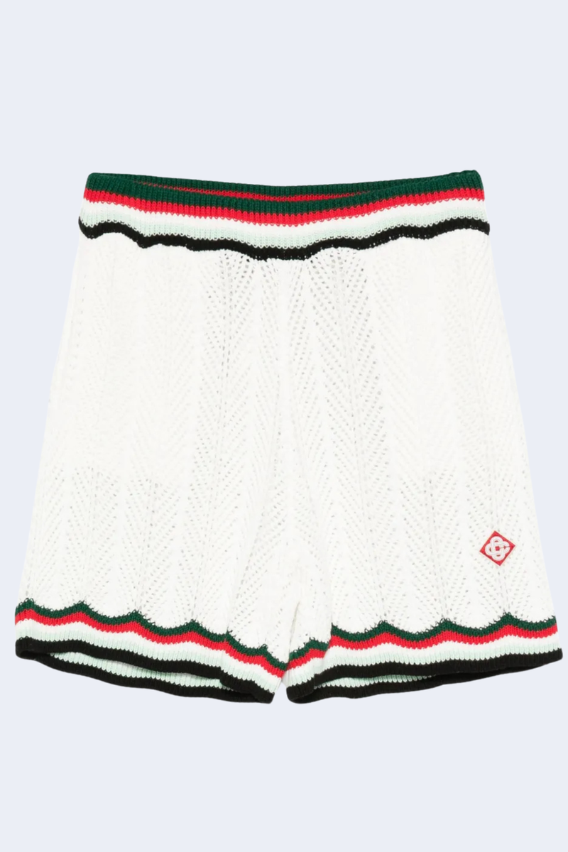 Chevron Faux Crochet Shorts in White