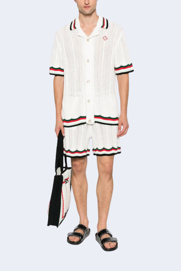 Chevron Faux Crochet Shorts in White