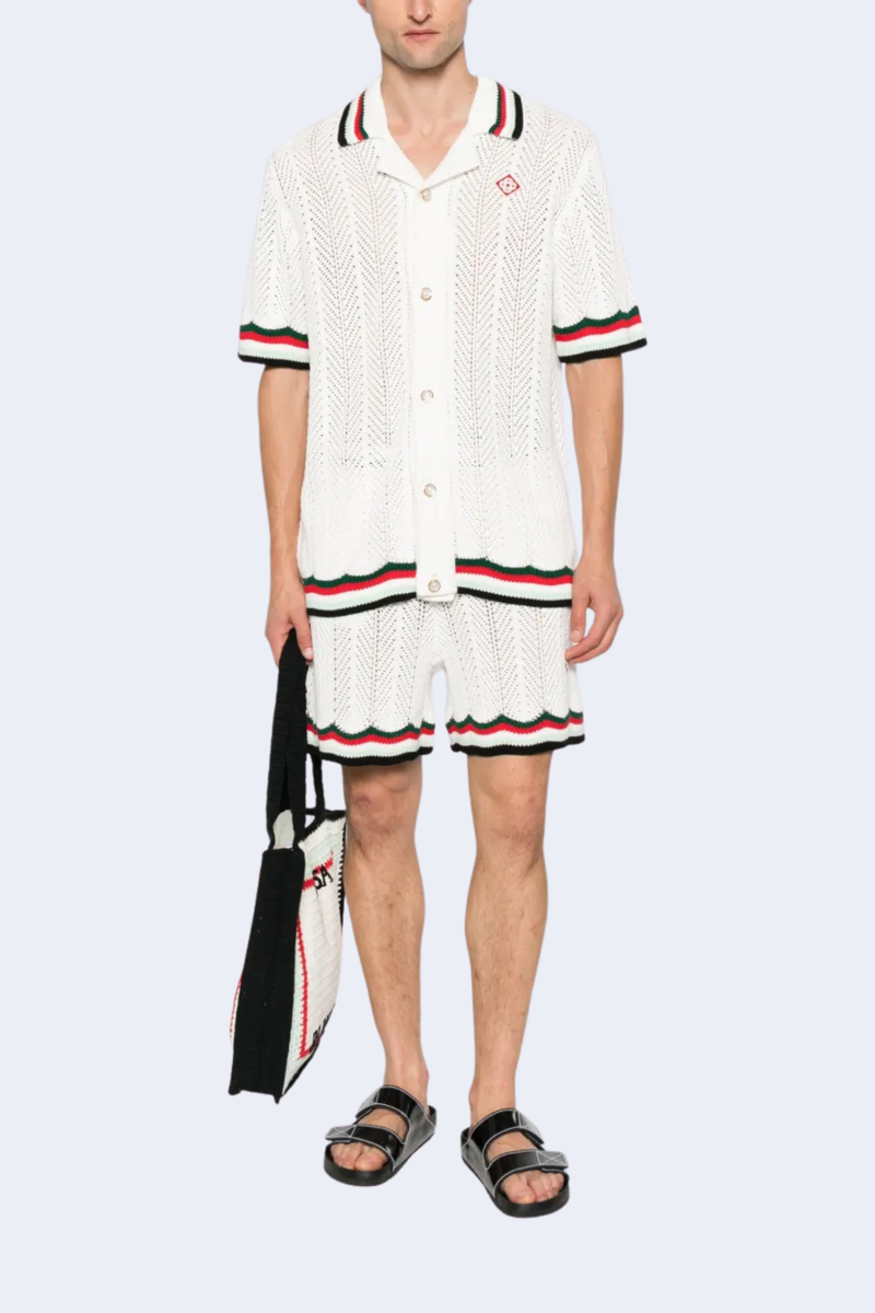 Chevron Faux Crochet Shorts in White