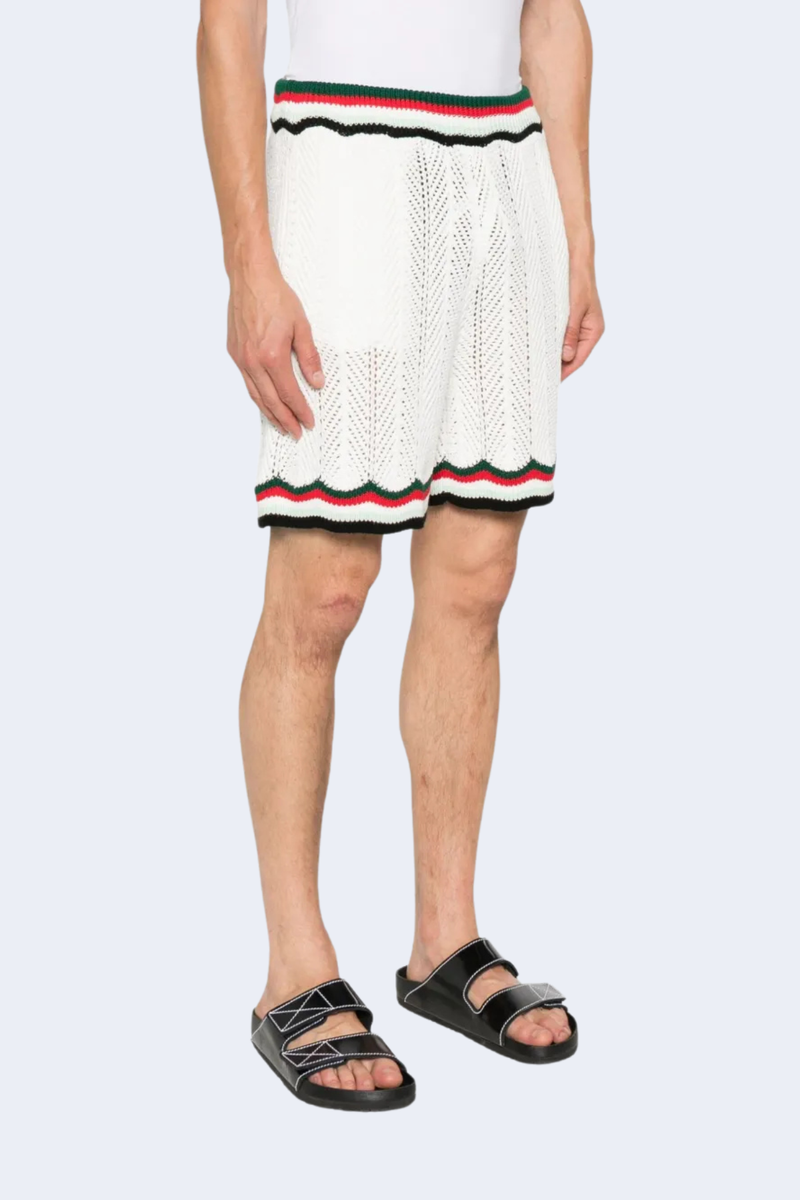 Chevron Faux Crochet Shorts in White