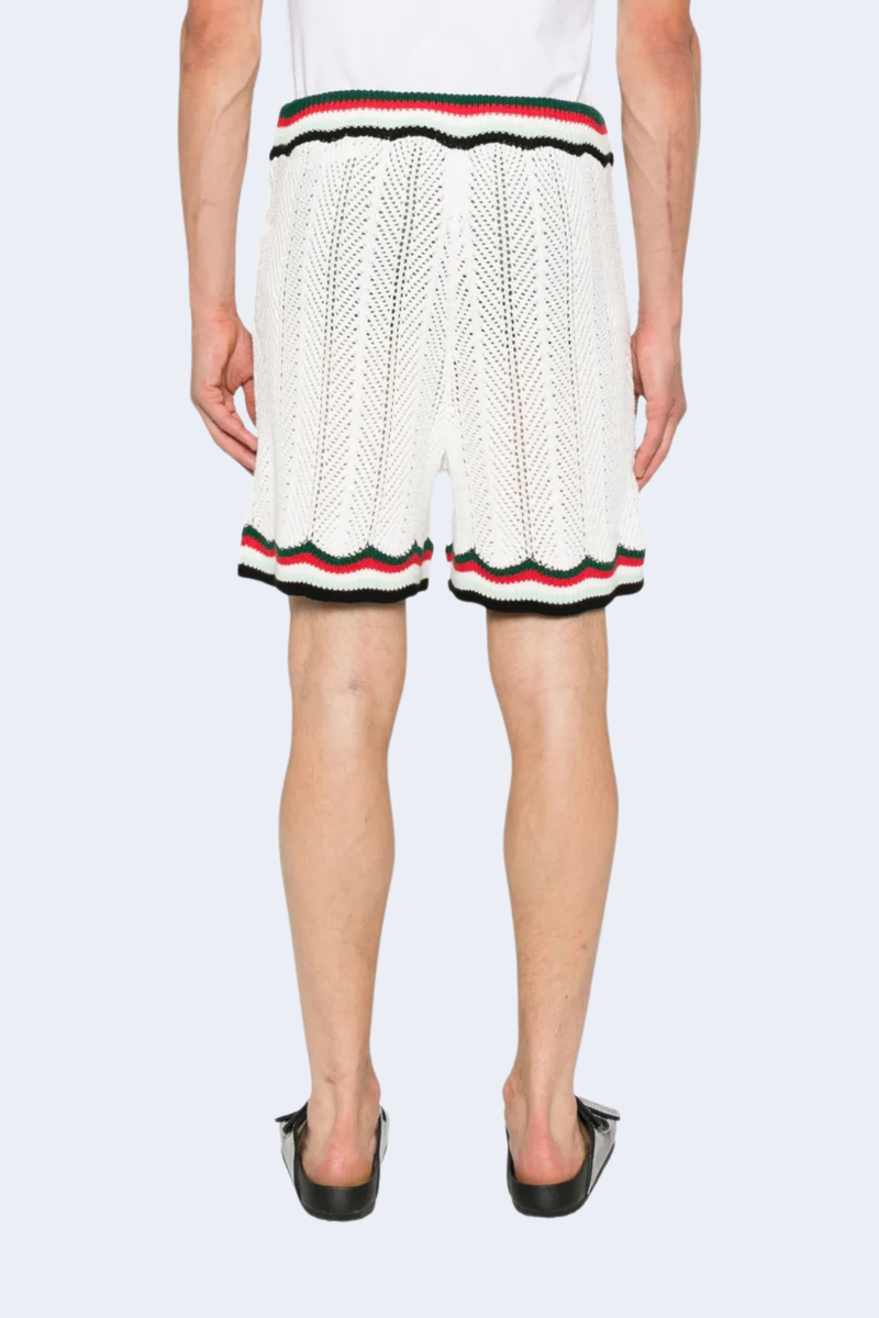 Chevron Faux Crochet Shorts in White