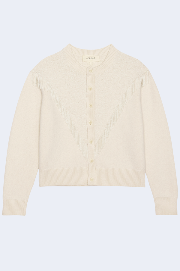 The Beaded Fringe Cardigan in Cream