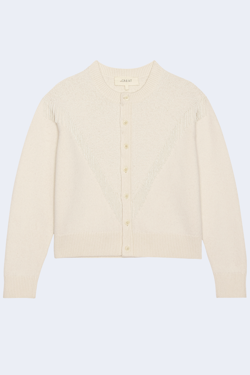 The Beaded Fringe Cardigan in Cream