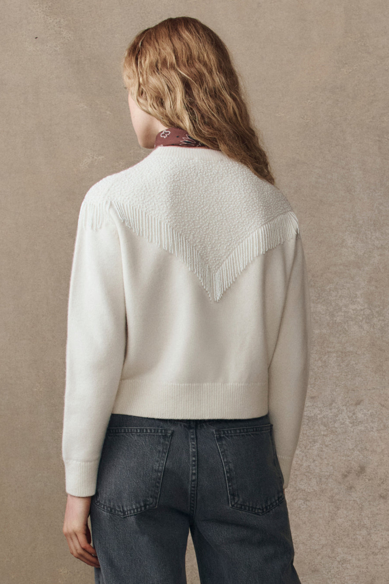 The Beaded Fringe Cardigan in Cream