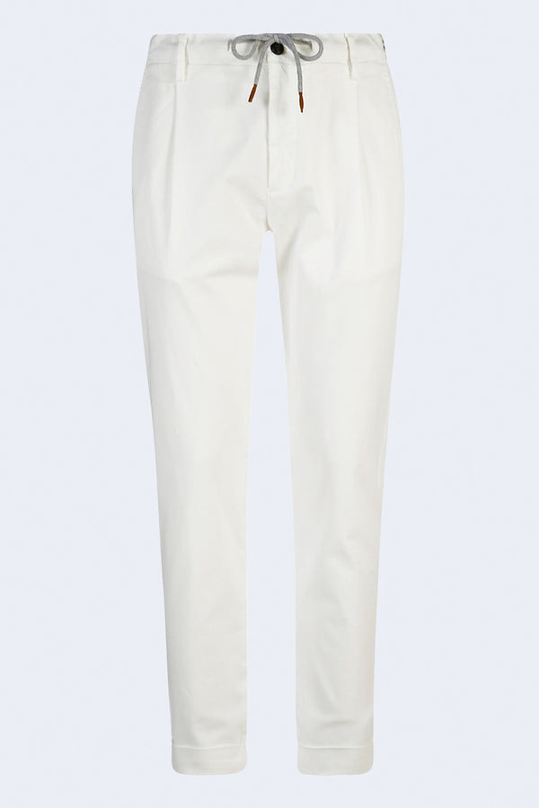 Washed Cotton Stretch Chino Jogger in Bianco