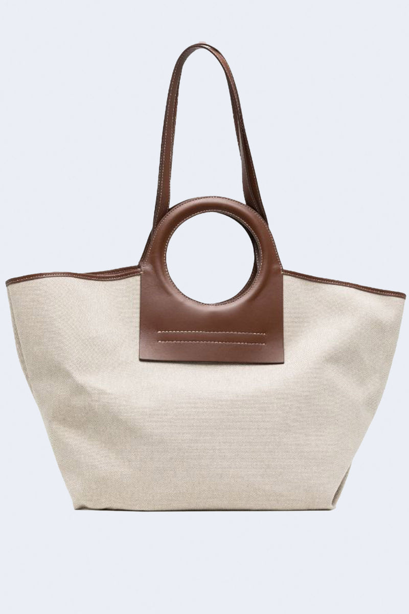Cala Canvas Tote With Leather Strap in Beige/Chestnut