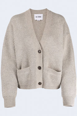 Plaited Cropped V-Neck Cardigan in Oatmeal Grey Heather