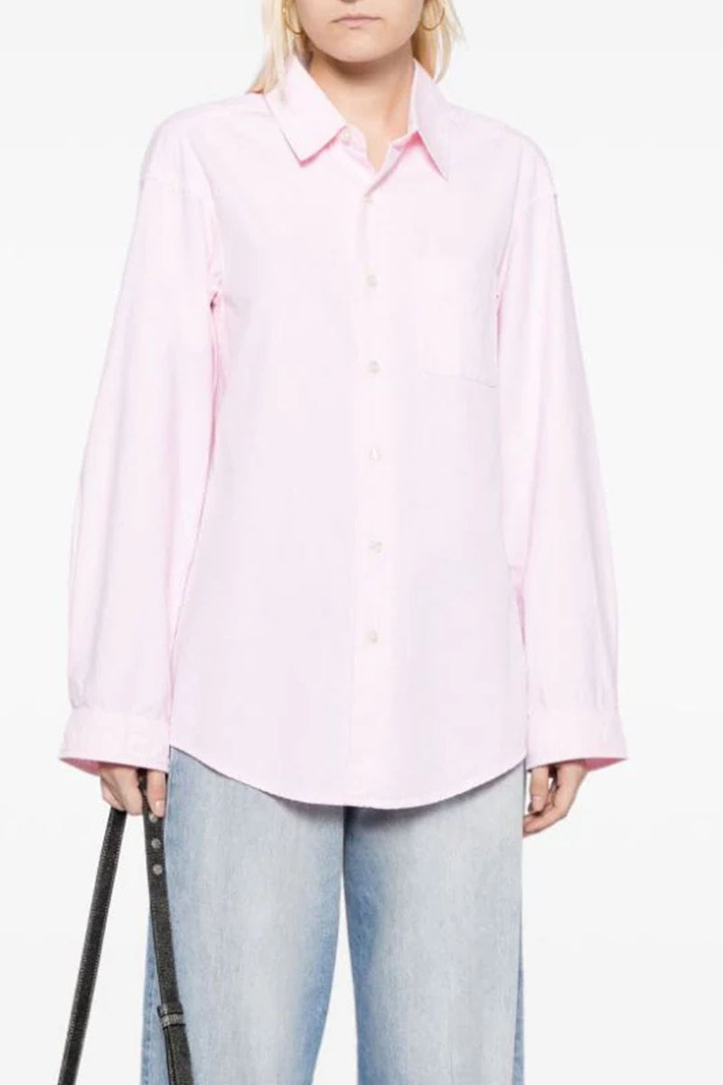 Long Sleeve Seamless Button Up Shirt in Light Pink