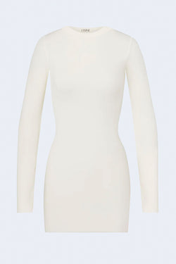 Long Sleeve Crewneck Mini Dress in Cream